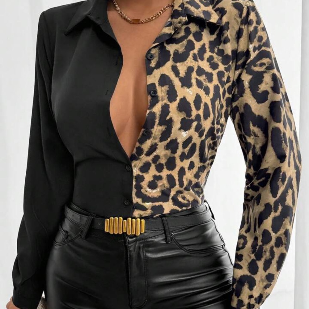 Leopard Print and Black Women's Top